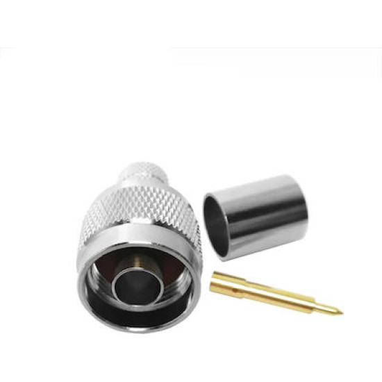 N-TYPE RF CONNECTOR ΑΡΣΕΝΙΚΟ CRIMP για LMR 400 , RG 214  . Υψηλής ποιότητας  , Nickel Plated  ,  50 Ω .