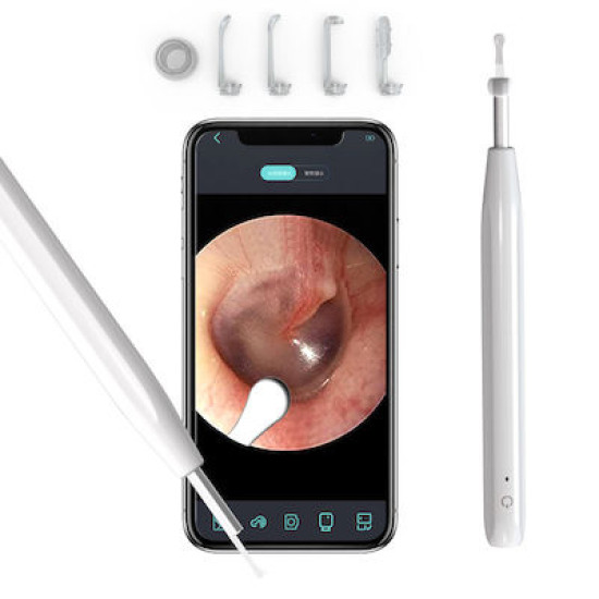 Ωτοσκόπιο YOBCAM με HD camera . Συνδέεται με ANDROID ή iOS μέσω wifi . Εξετάστε το εσωτερικό του αυτιού,  της μύτης ή άλλων σημείων του σώματος εύκολα  και γρήγορα .  Χρώμα λευκό.  Δώρο μία συσκευασία χειρουργικές μάσκες 50 τεμαχίων .